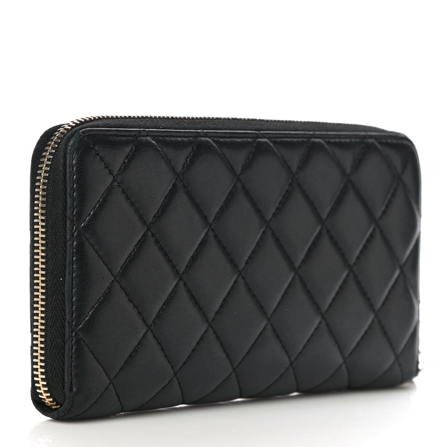 Lambskin Quilted Large Gusset Zip Around Wallet Black