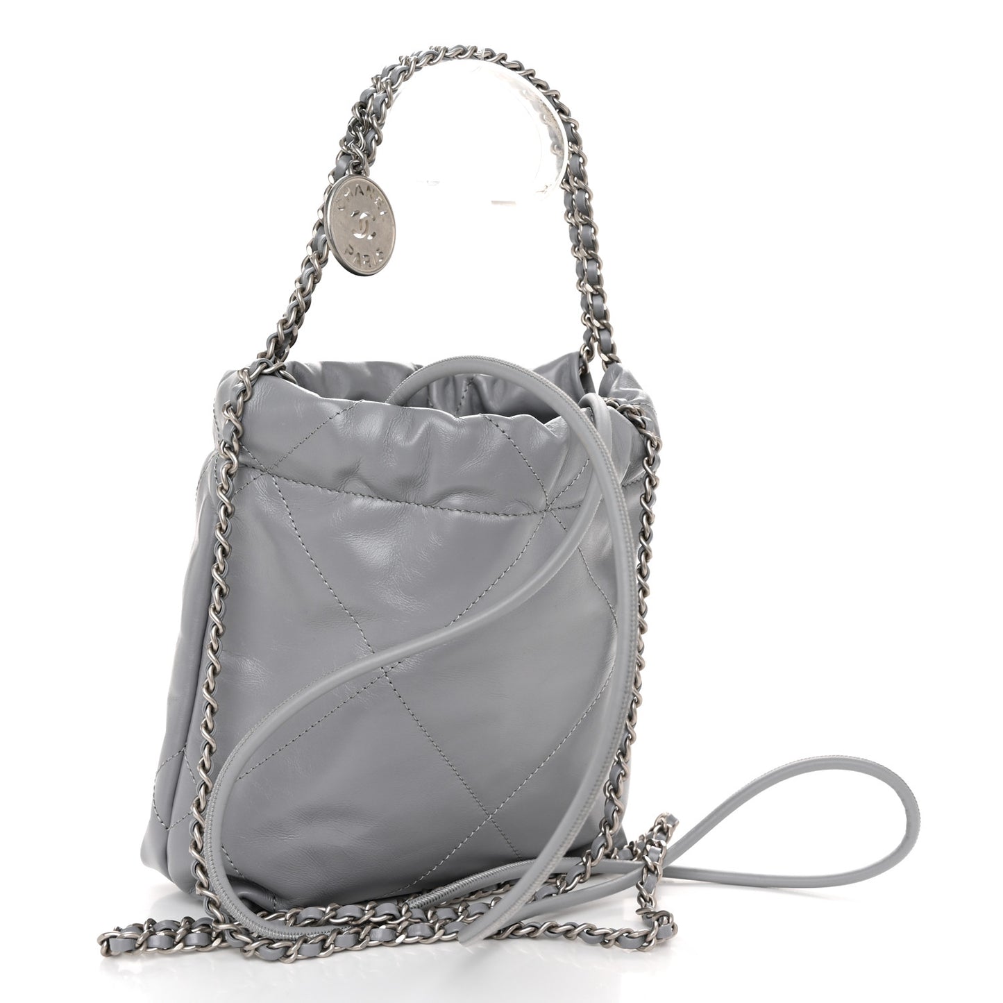 Shiny Calfskin Quilted Mini Chanel 22 Grey