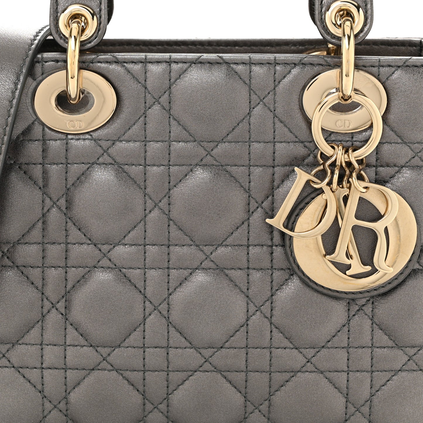 Lambskin Cannage Small My ABCDior Lady Dior Metallic Grey
