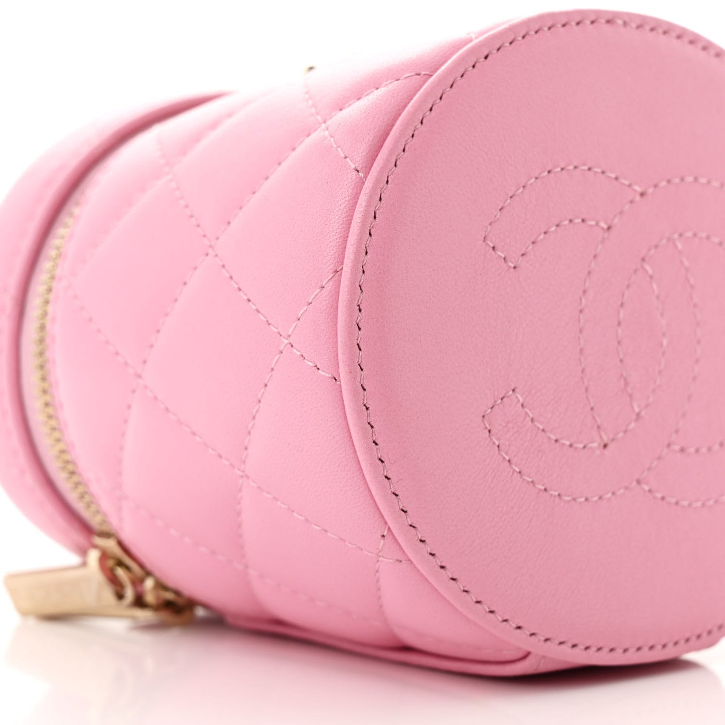 Lambskin Quilted Ruched Handle Vanity Case Pink