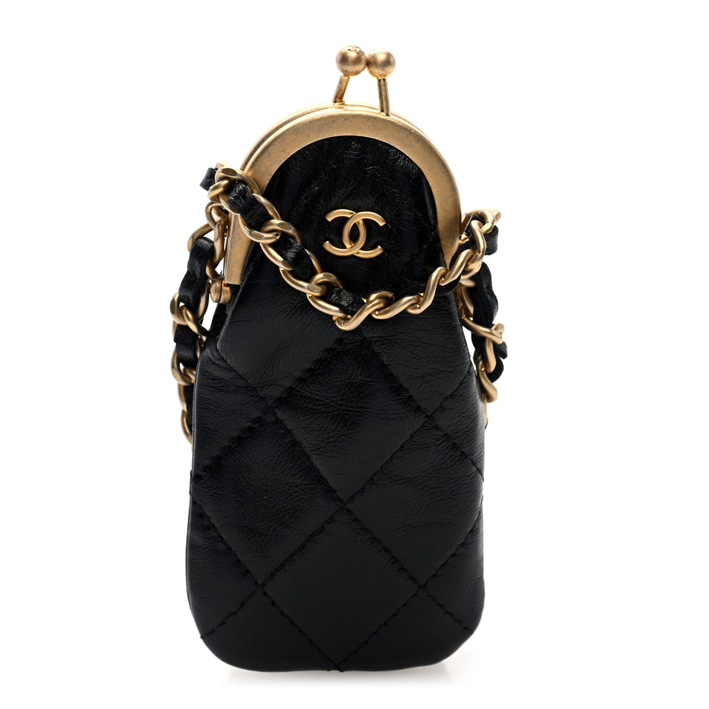 Lambskin Quilted Lipstick Case On Chain Black