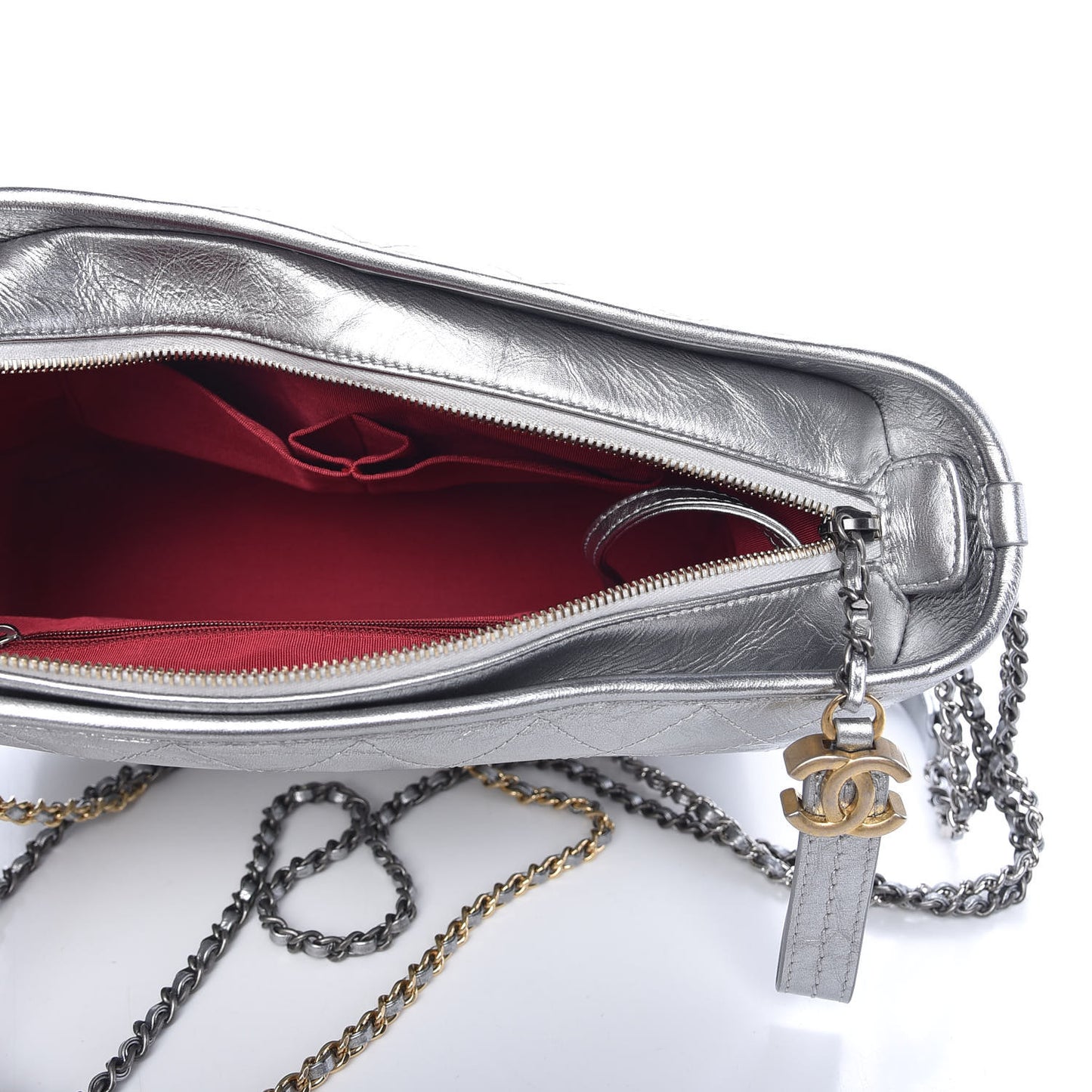 Metallic Lambskin Calfskin Quilted Medium Gabrielle Hobo Silver