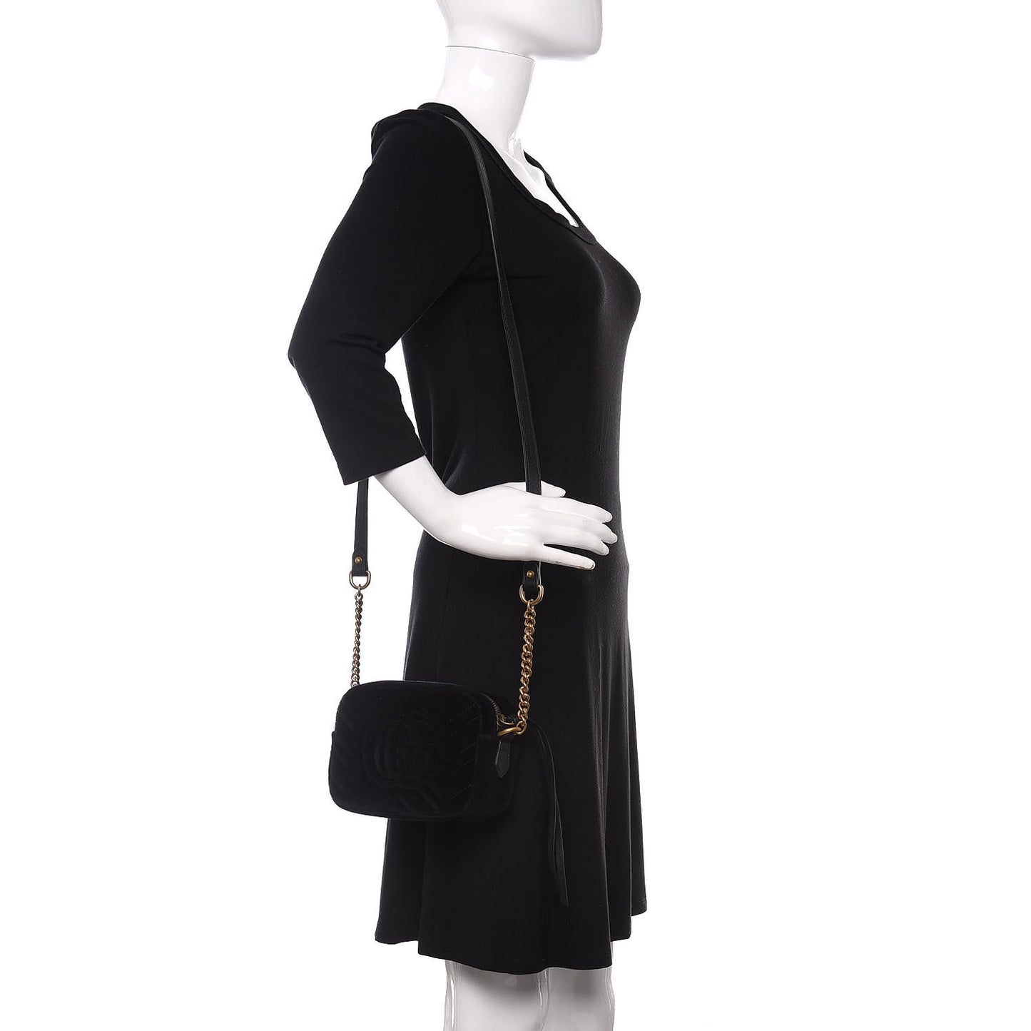 Velvet Matelasse Marquise Crystals Mini GG Marmont Chain Shoulder Bag Black