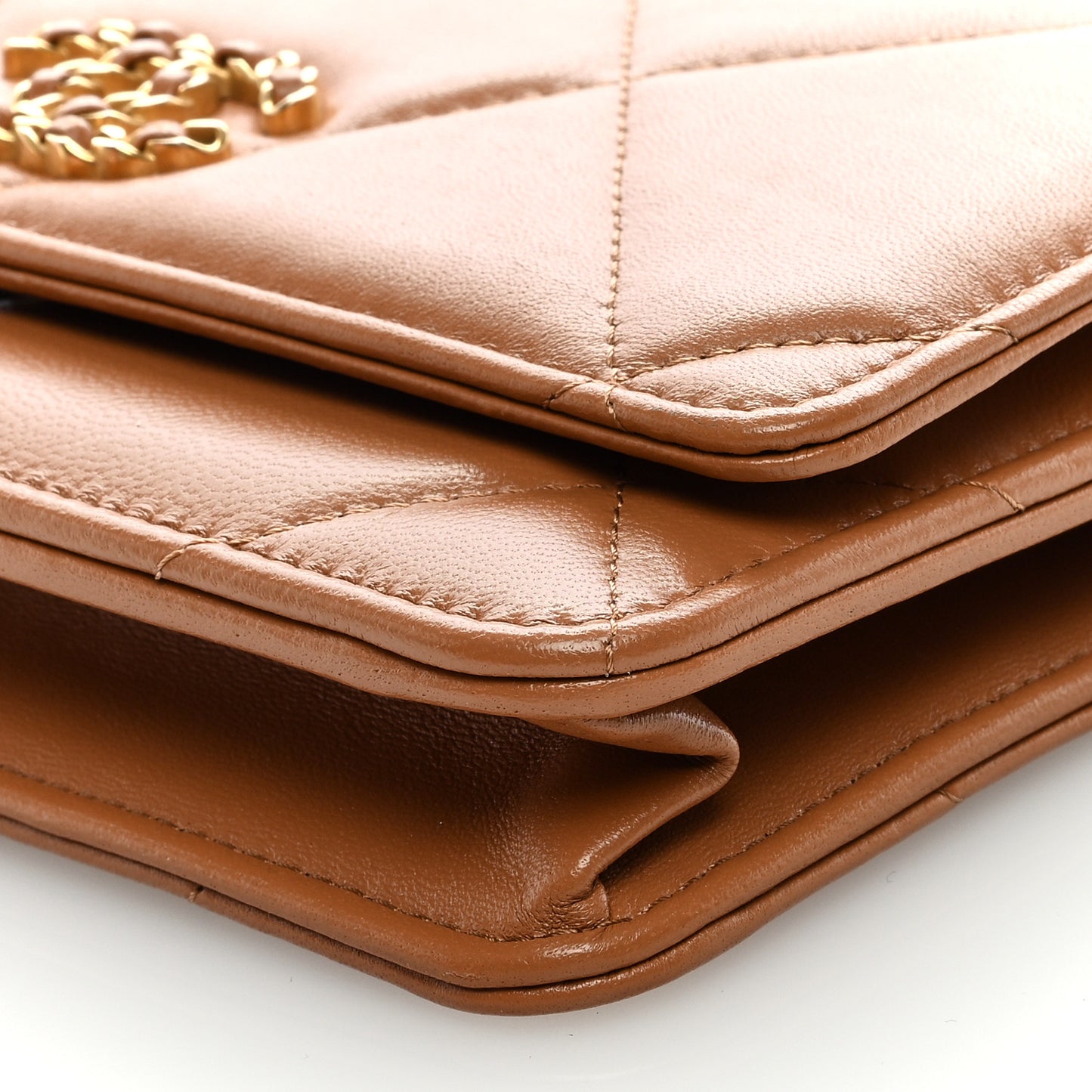 Lambskin Quilted Chanel 19 Wallet On Chain WOC Brown