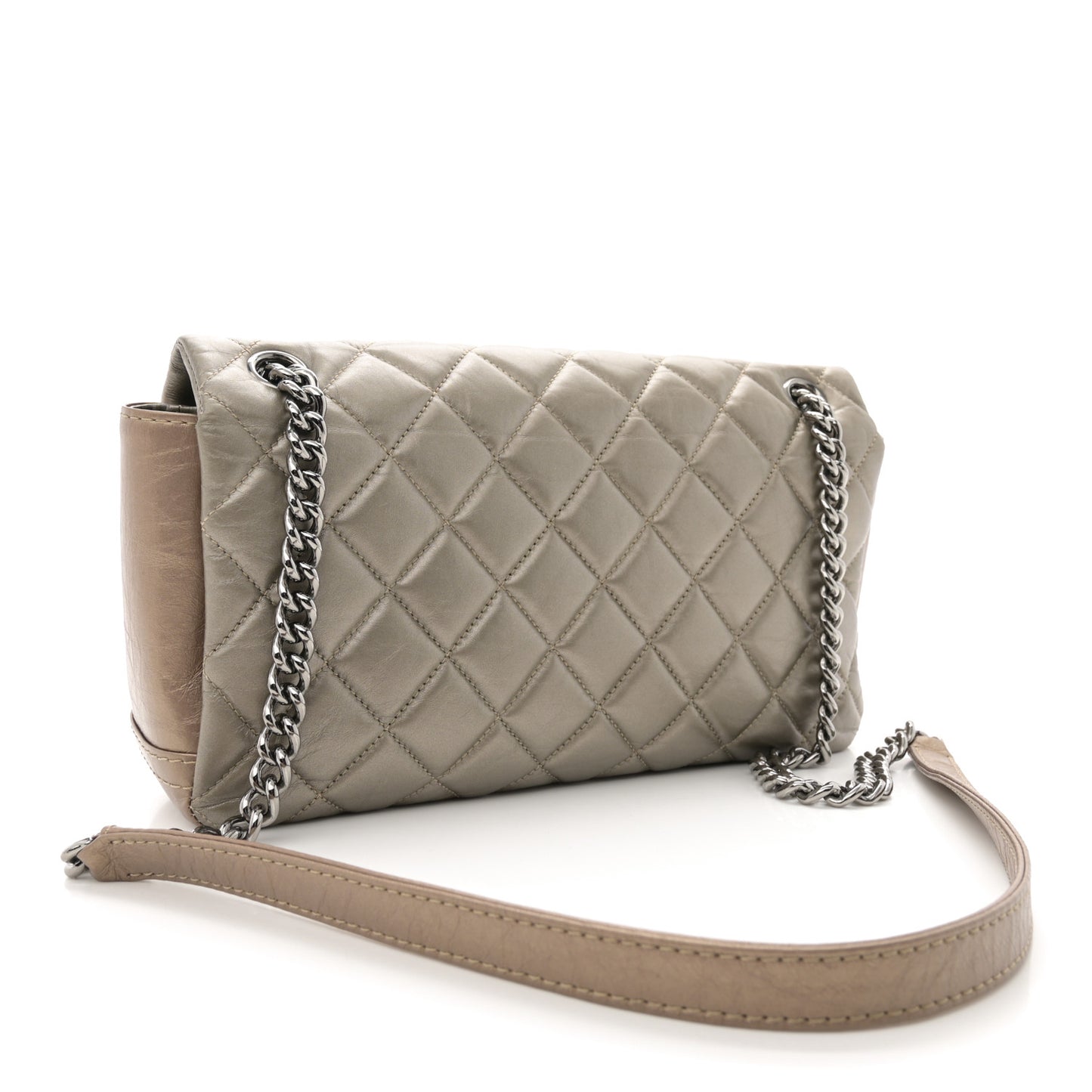 Aged Calfskin Quilted Small Lady Pearly Flap Silver Gold