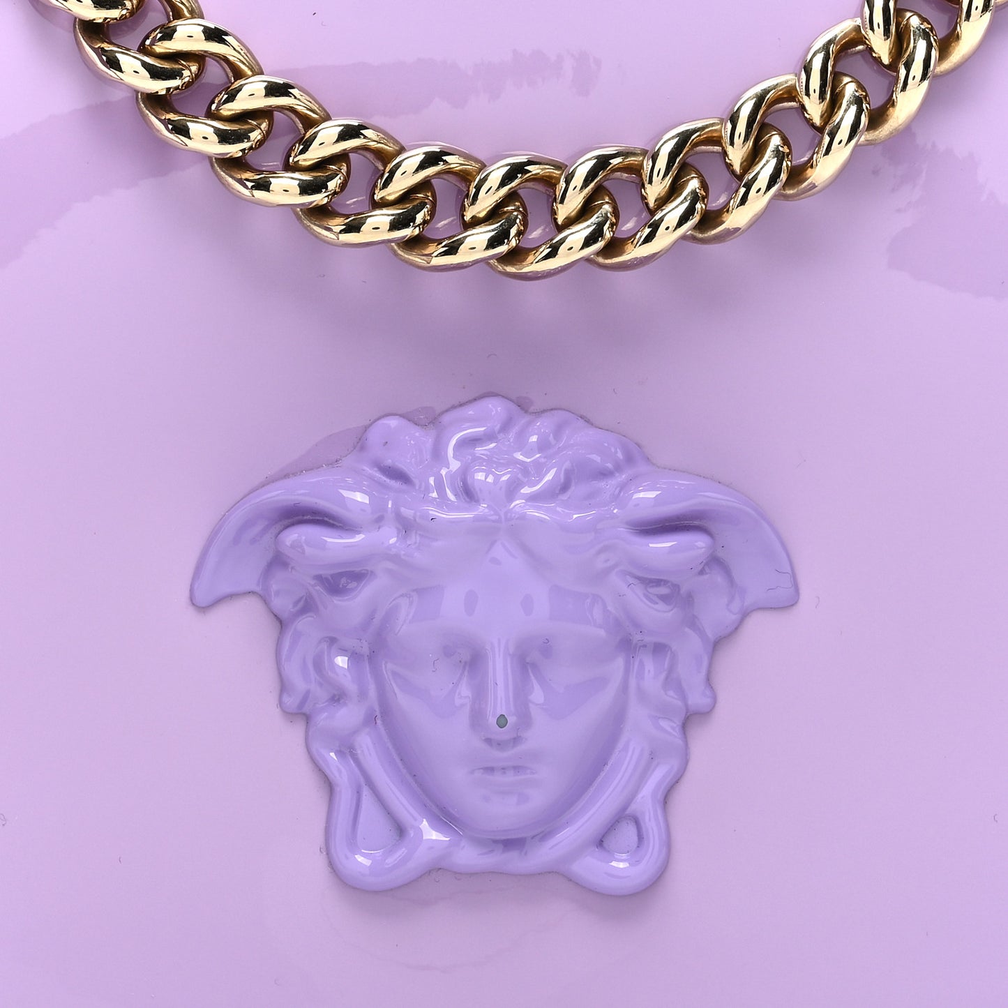 Patent Palazzo Medusa Chain Shoulder Bag Purple