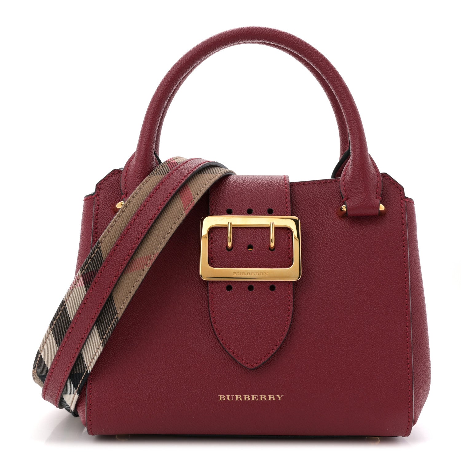 Burberry Soft Grain Calfskin Small Buckle Tote Parade Red 1836015