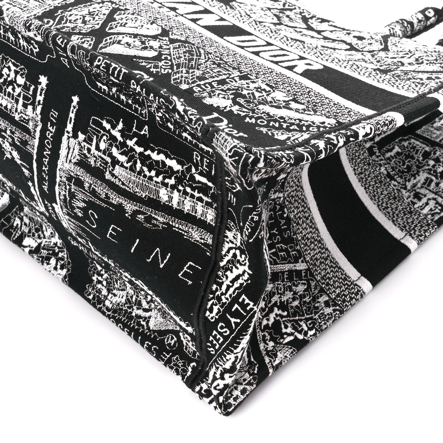 Canvas Embroidered Medium Plan De Paris Book Tote Black White