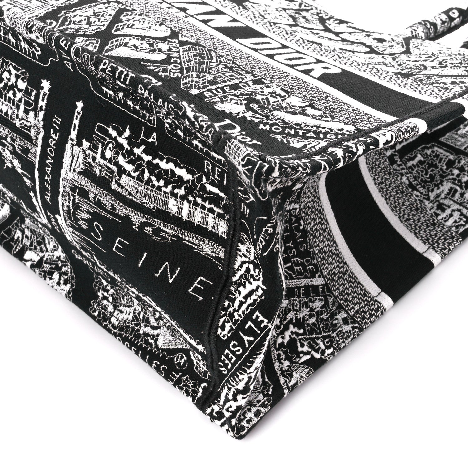 Christian Dior Canvas Embroidered Medium Plan De Paris Book Tote Black White 11 of 11