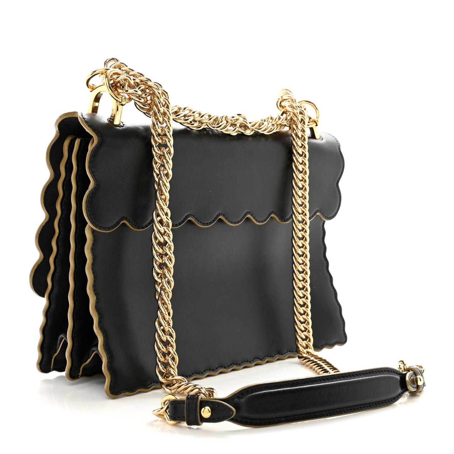 Vitello Liberty Scalloped Studded Kan I Shoulder Bag Black