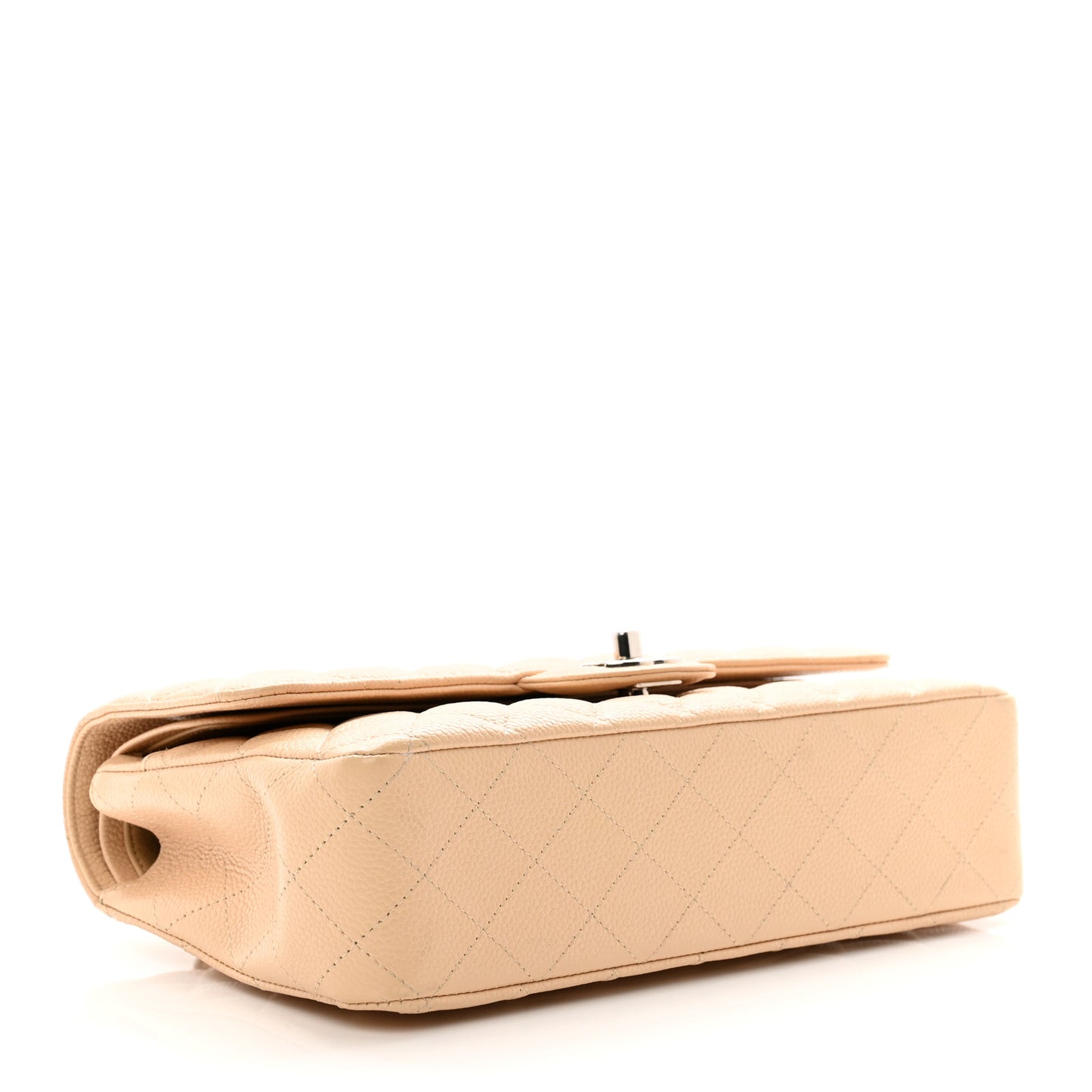 Caviar Quilted Medium Double Flap Beige