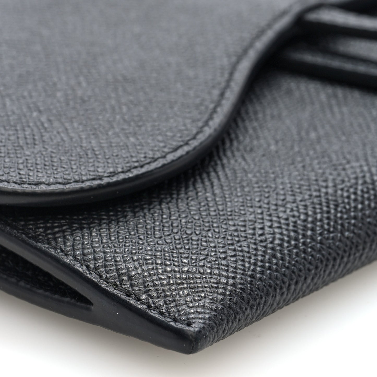 Grained Calfskin Saddle Chain Wallet Pouch Black