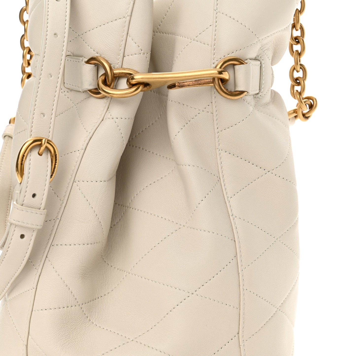 Lambskin Quilted Le Maillon Bucket Bag Crema Soft