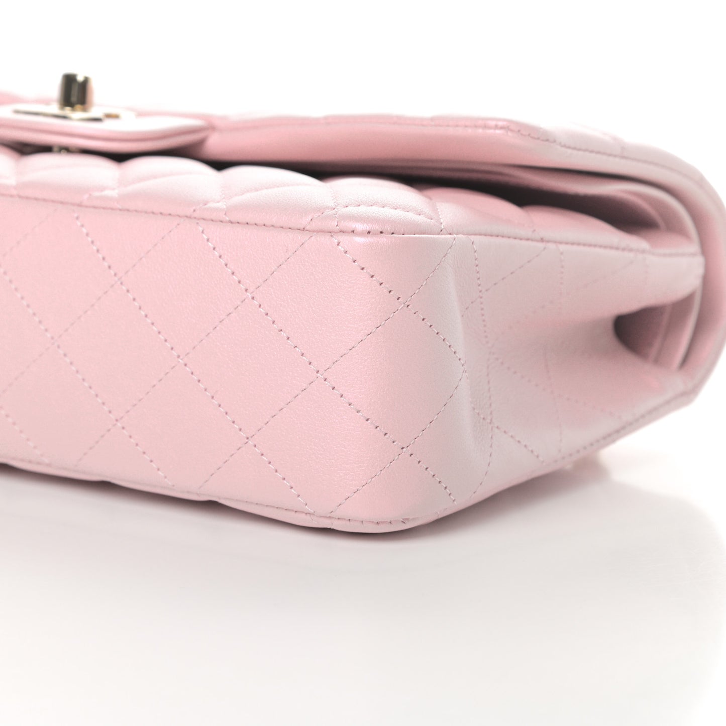 Iridescent Calfskin Quilted Medium Double Flap Light Pink