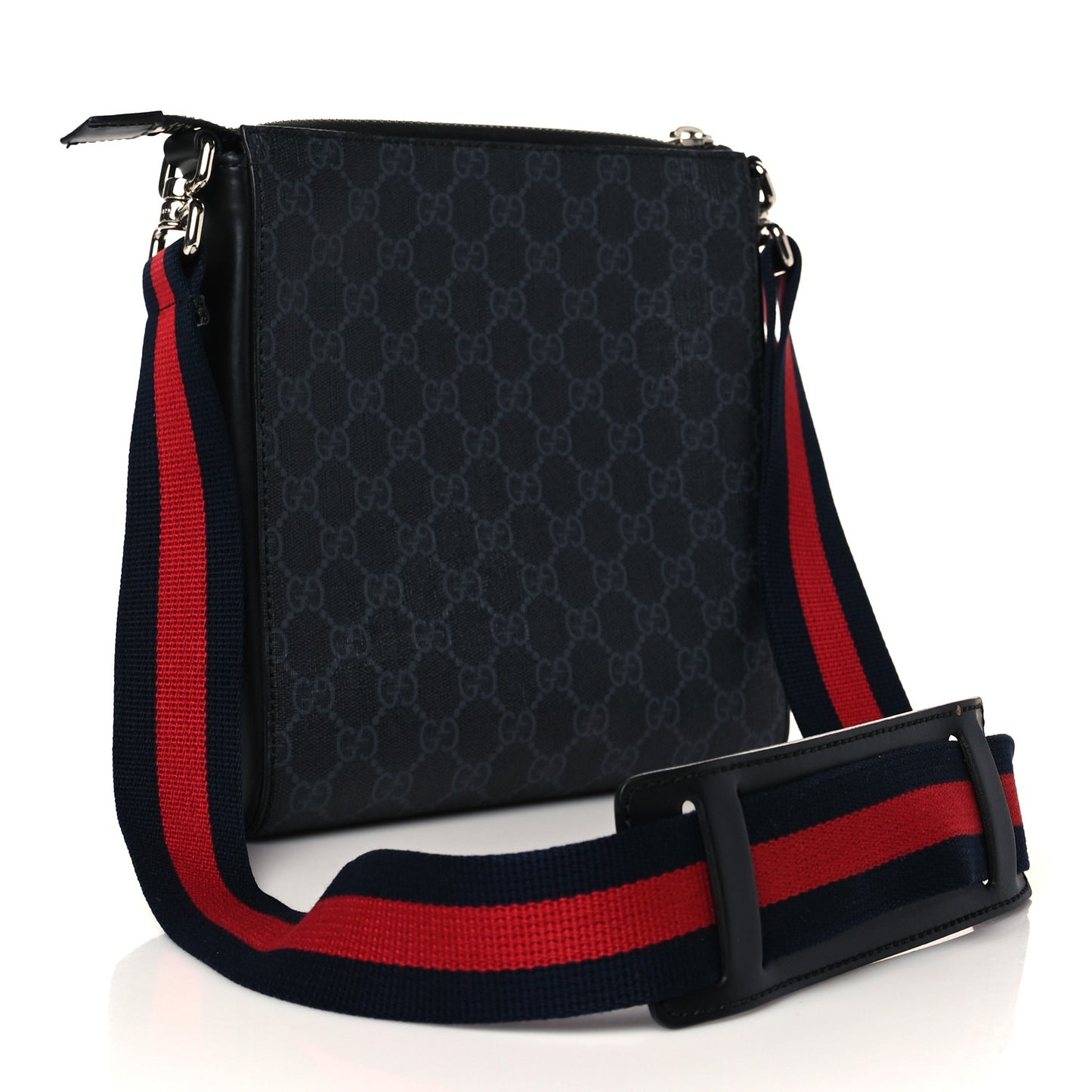 GG Supreme Monogram Web Small Flat Messenger Bag Black Grey