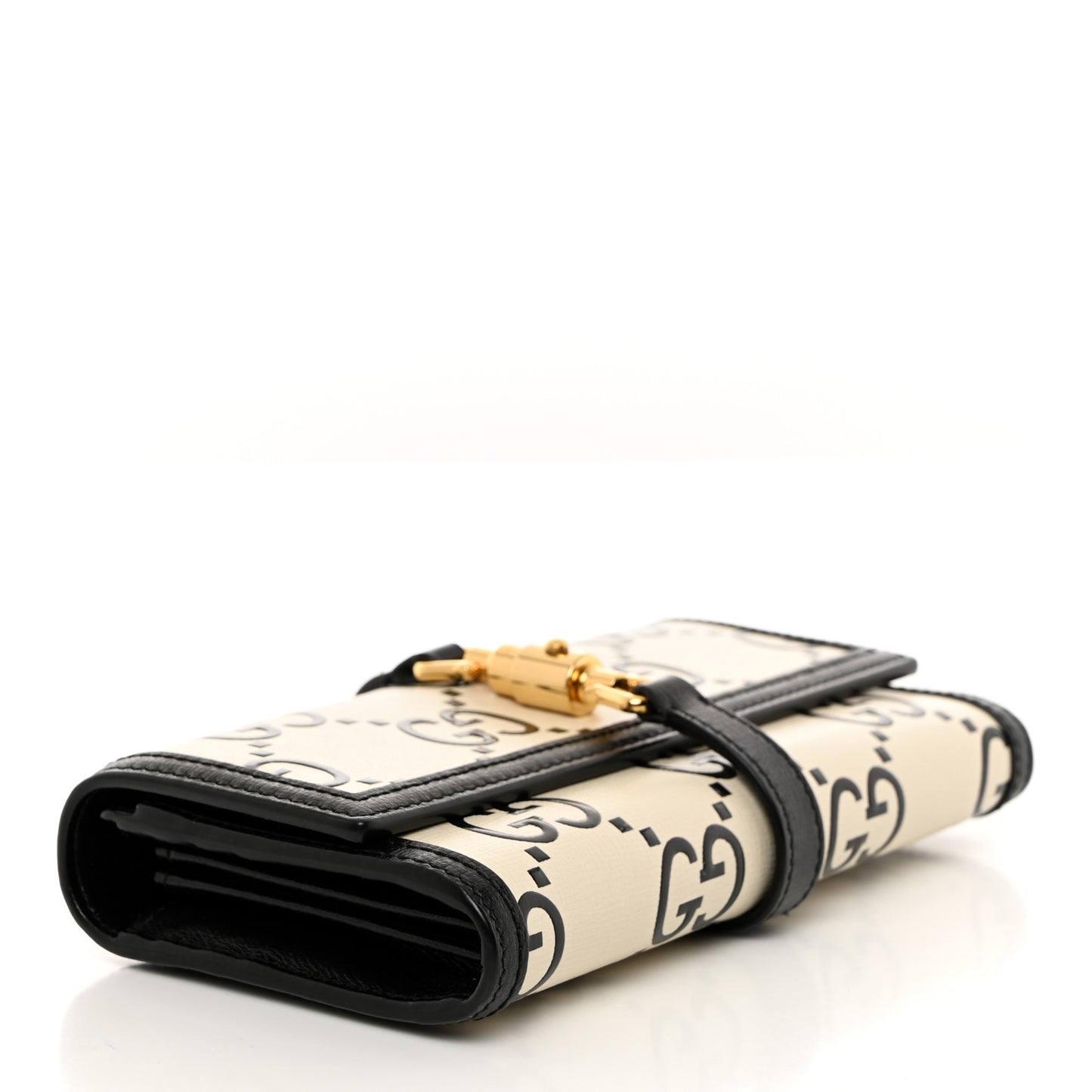 Azalea Calfskin GG Monogram Bi-Color Debossed Jackie 1961 Chain Wallet Mystic White Black
