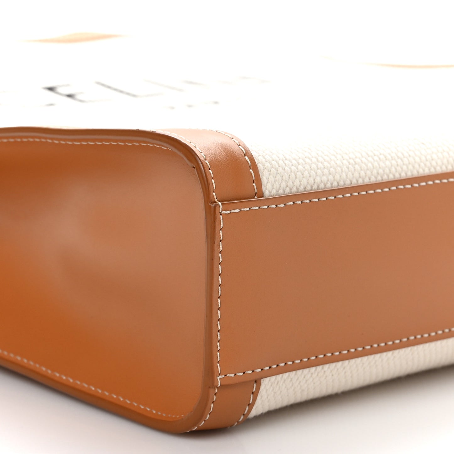 Canvas Calfskin Logo Print Small Vertical Cabas Natural Tan