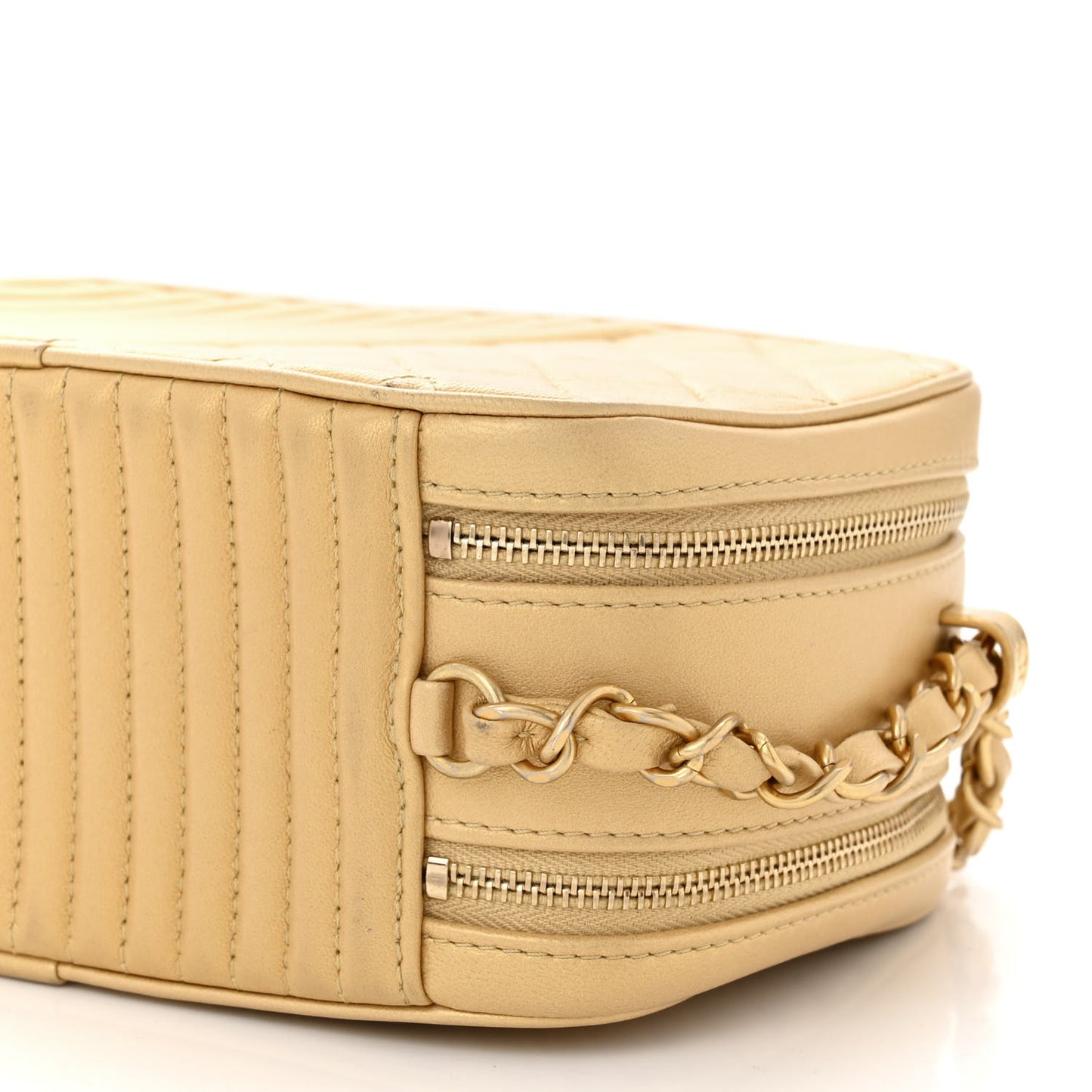 Metallic Lambskin Quilted Small Coco Boy Camera Case Gold