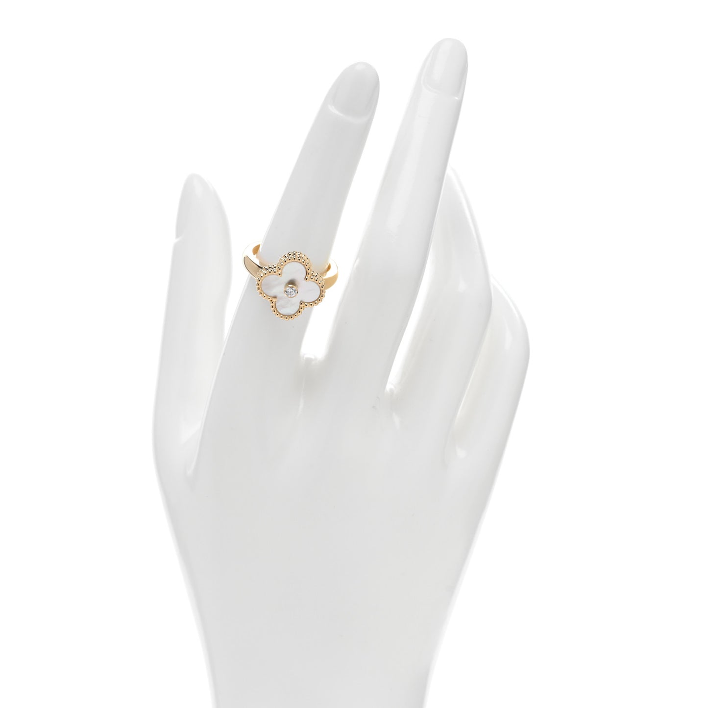 18K Yellow Gold Diamond Mother of Pearl Vintage Alhambra Ring 54 6.75