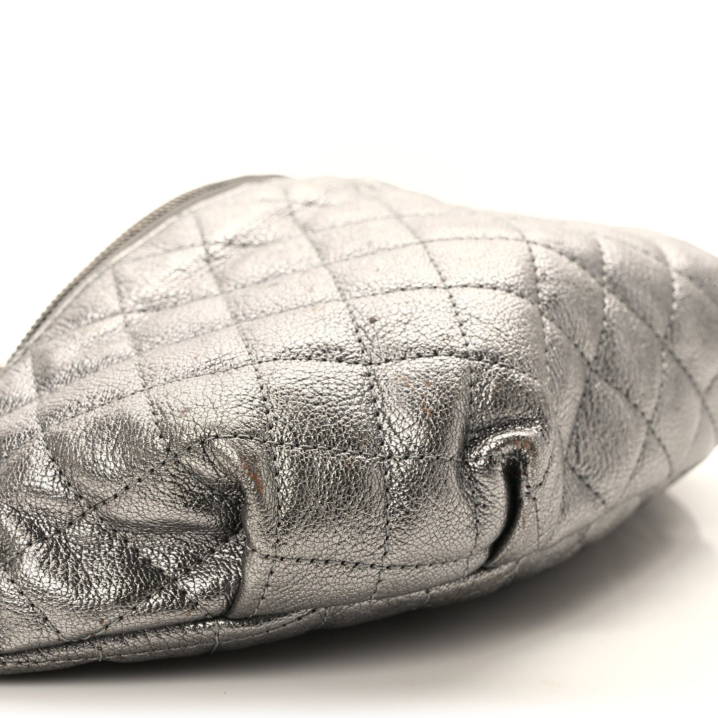 Metallic Goatskin Quilted Banane Waist Bag Fanny Pack Silver
