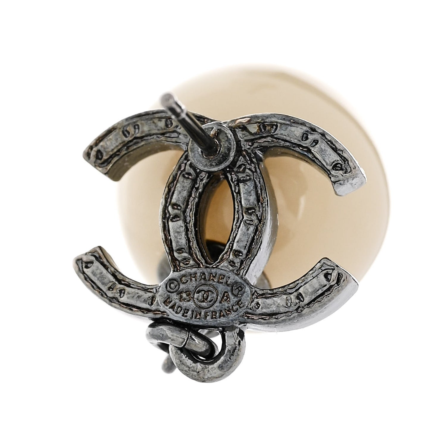 Bead CC Drop Earrings Ruthenium White