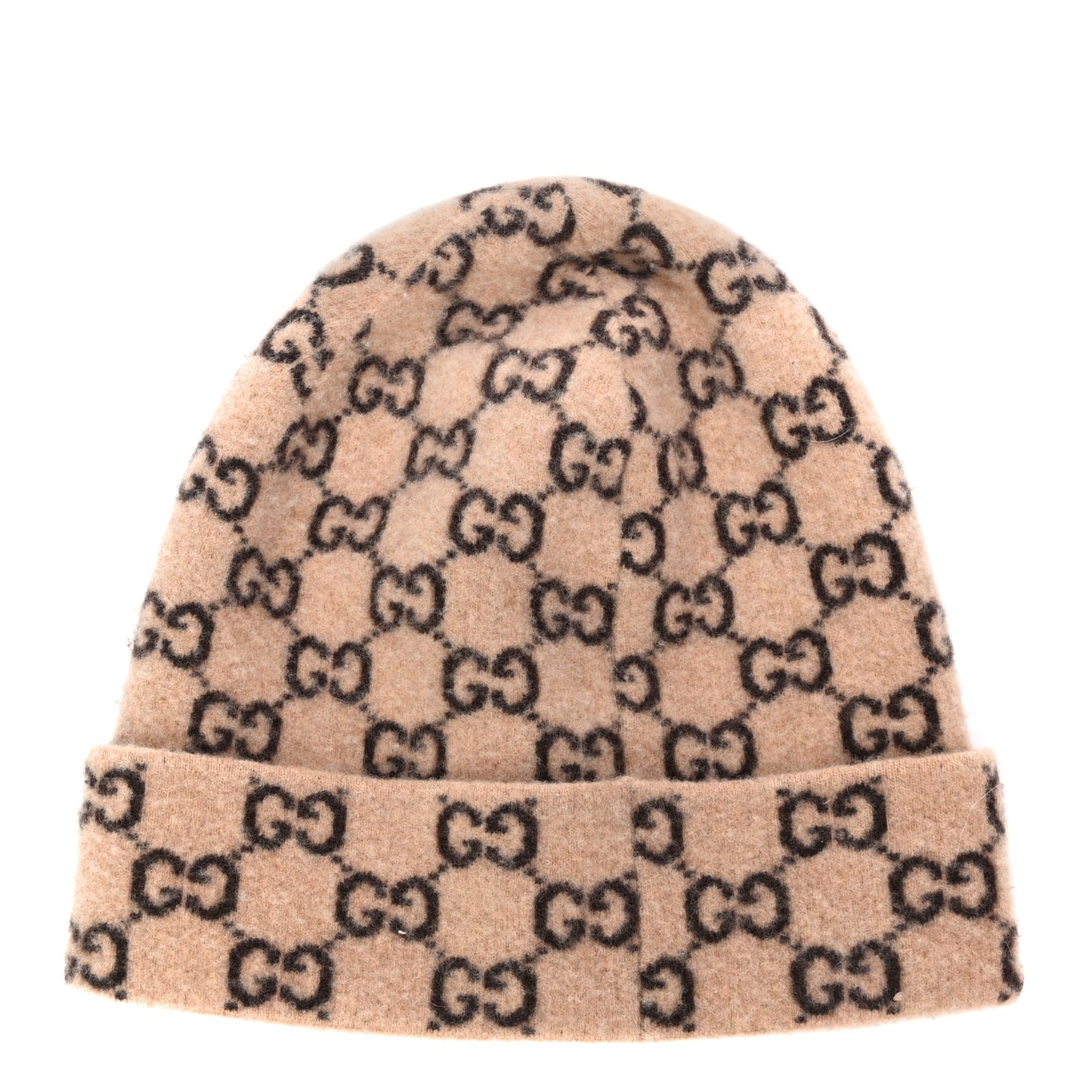 Wool GG Monogram Fog Tricot Beanie Hat M Beige Dark Brown