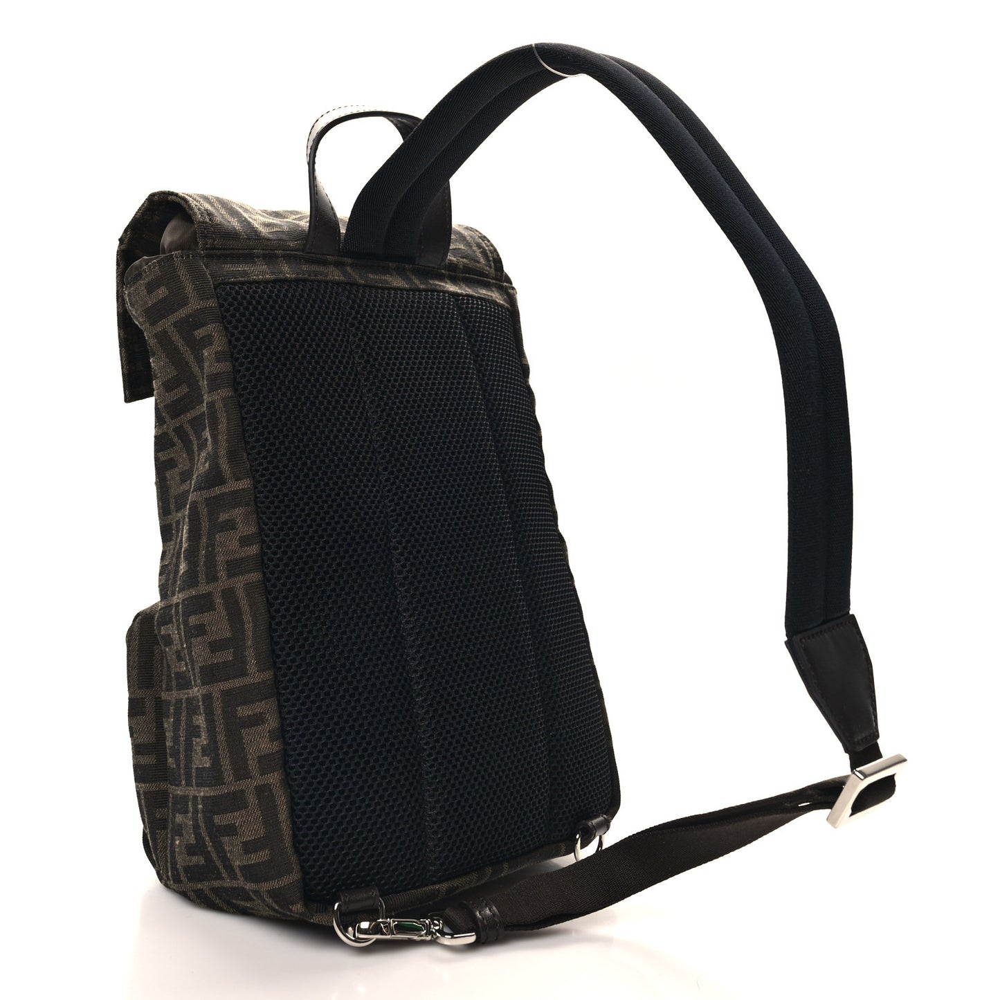 Recycled Fabric Jacquard Vitello Astro FF 1974 Small Fendiness Backpack Tobacco Moro Black
