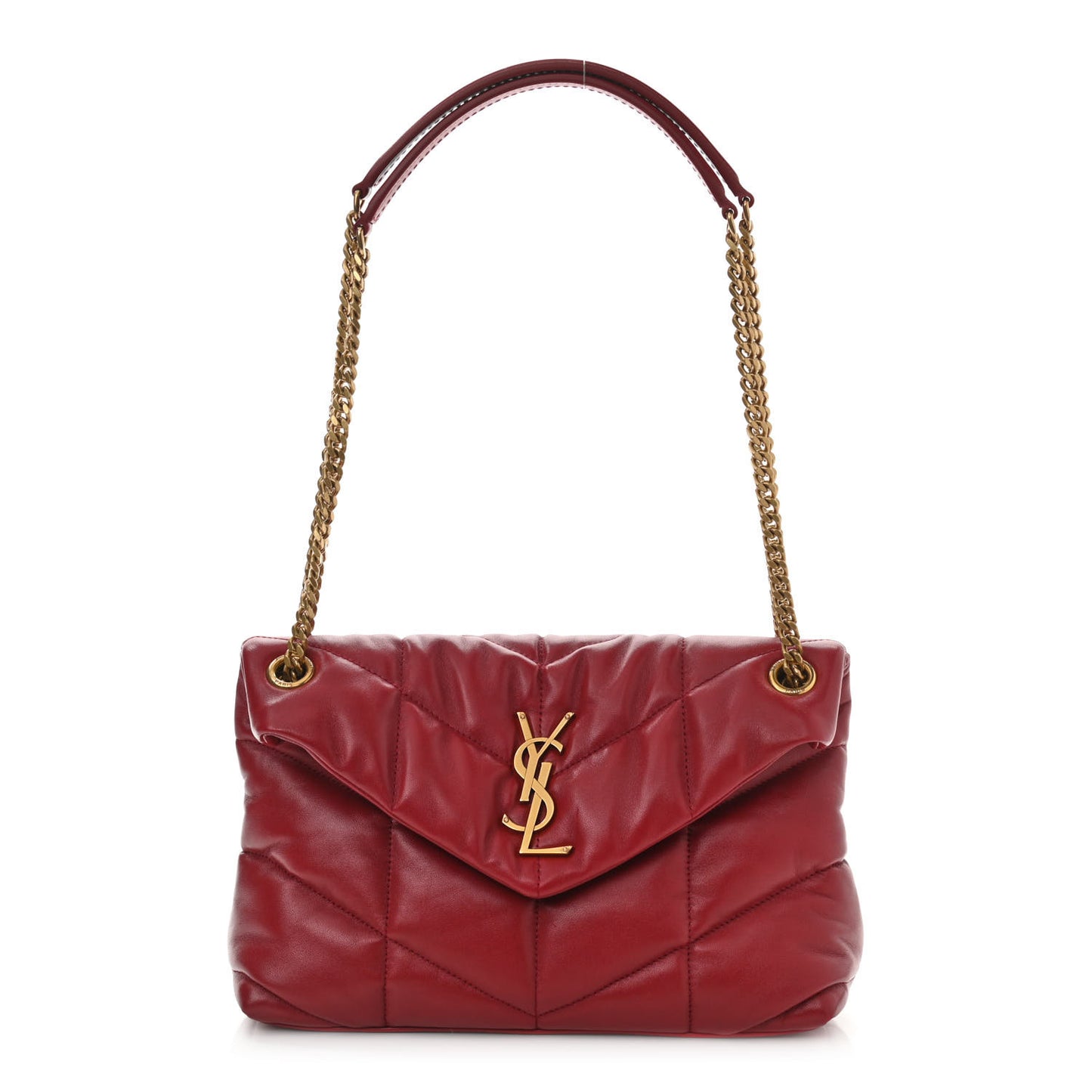 Lambskin Quilted Small Loulou Puffer Monogram Chain Satchel Red