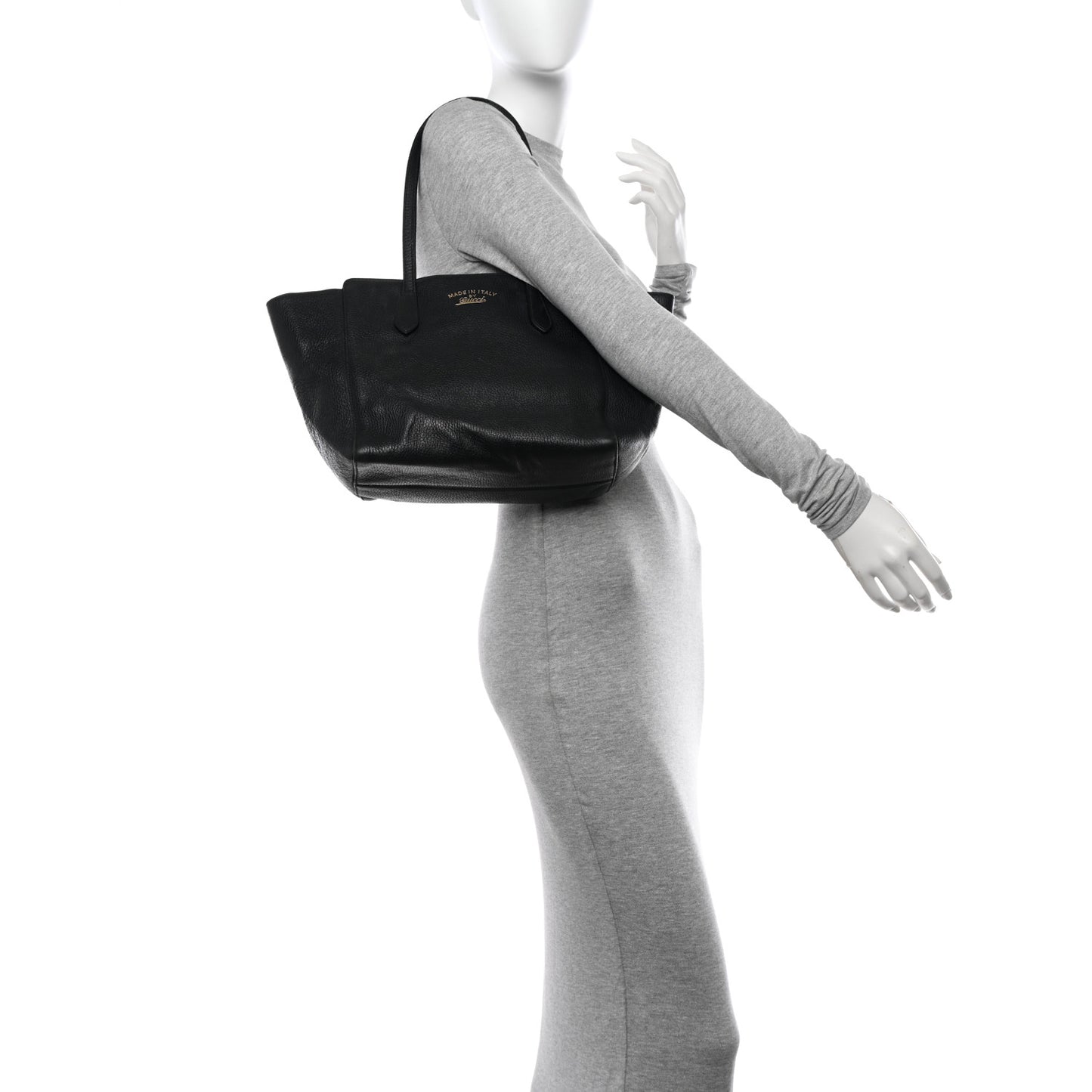 Pebbled Calfskin Small Swing Tote Black