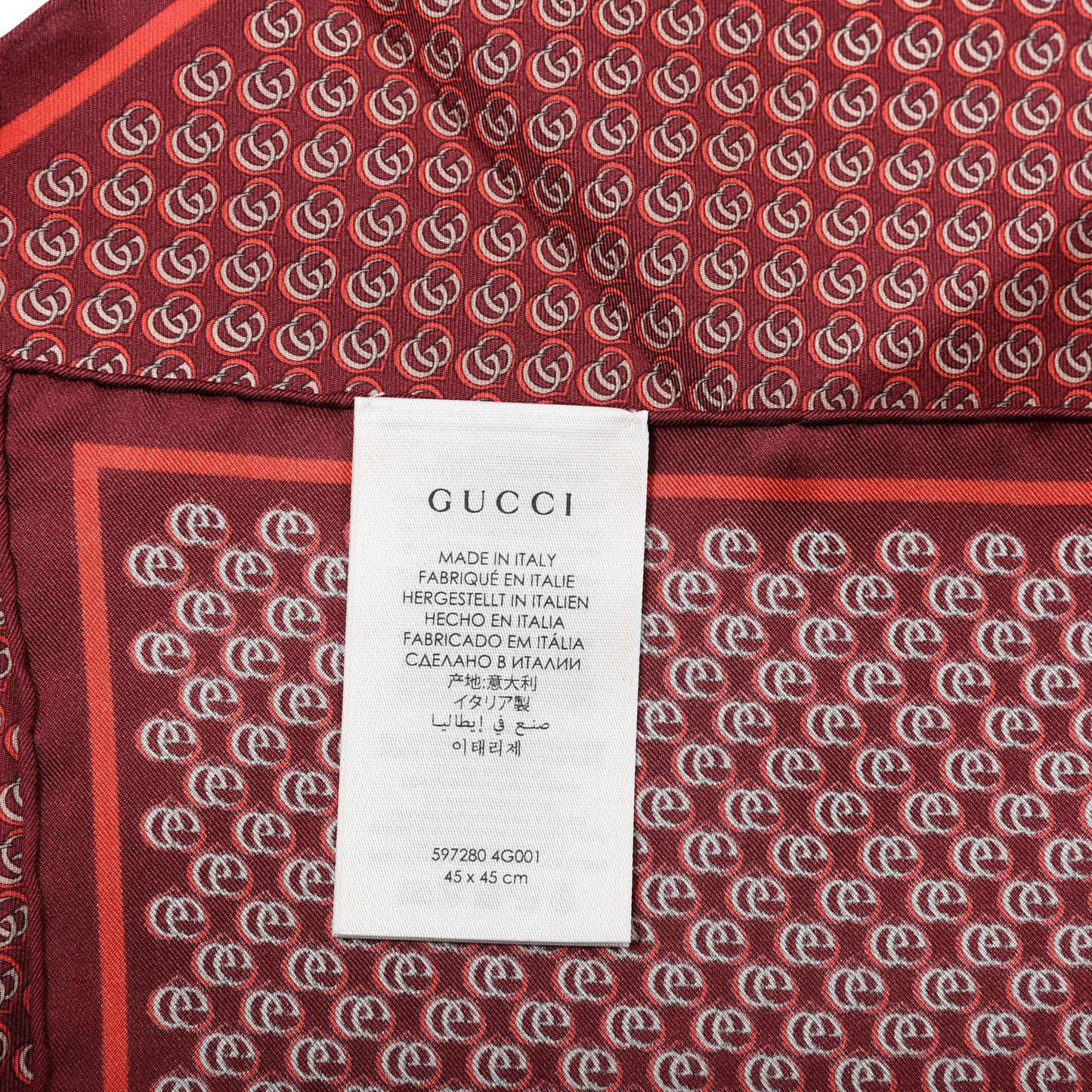 Silk Interlocking G Heart Square Scarf Red