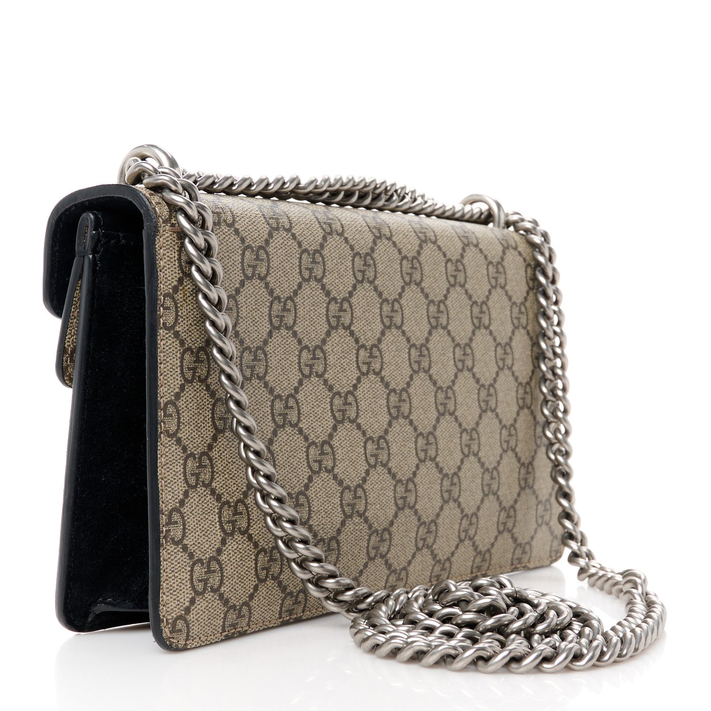 GG Supreme Monogram Suede Crystal Small Dionysus Shoulder Bag Beige Ebony Black