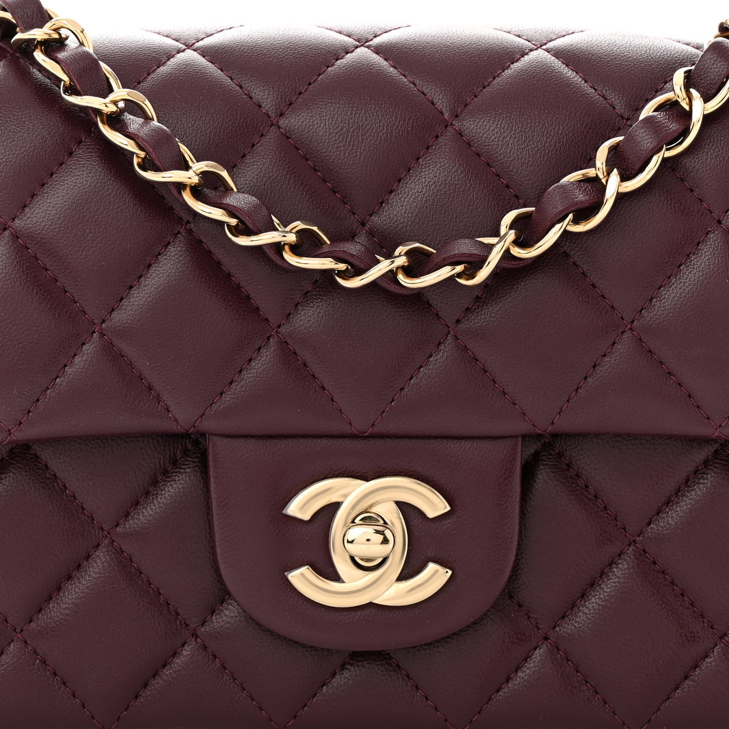 Lambskin Quilted Mini Rectangular Flap Burgundy
