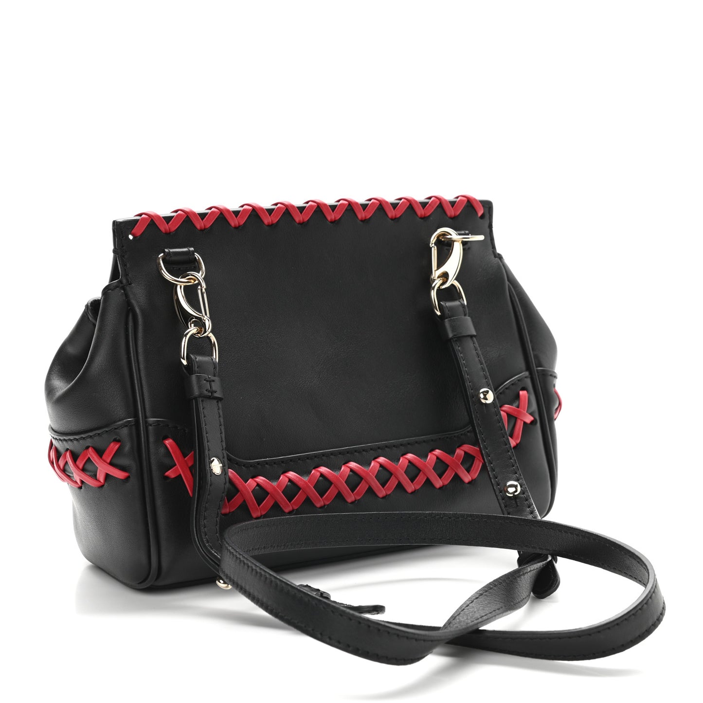 Calfskin Medium Palazzo Empire Whipstitch Crossbody Bag Black Red