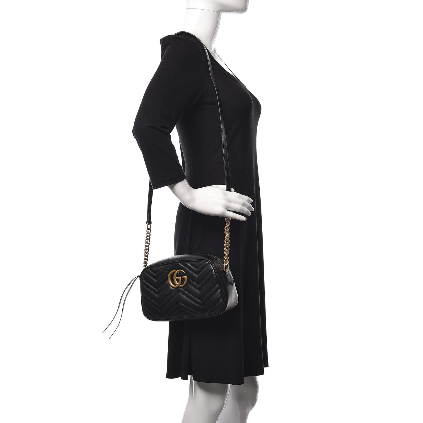 Calfskin Matelasse Small GG Marmont Chain Shoulder Bag Black