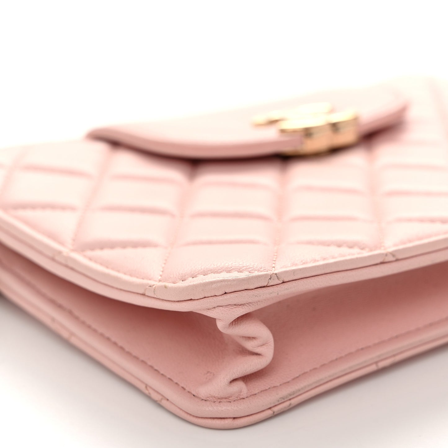 Lambskin Quilted CC Pouch Wristlet Pink