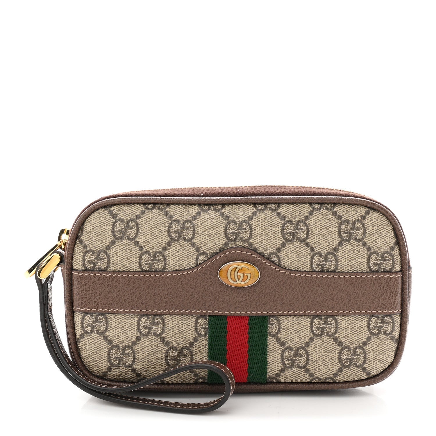 Gucci GG Supreme Monogram Ophidia Phone Case Wristlet Brown