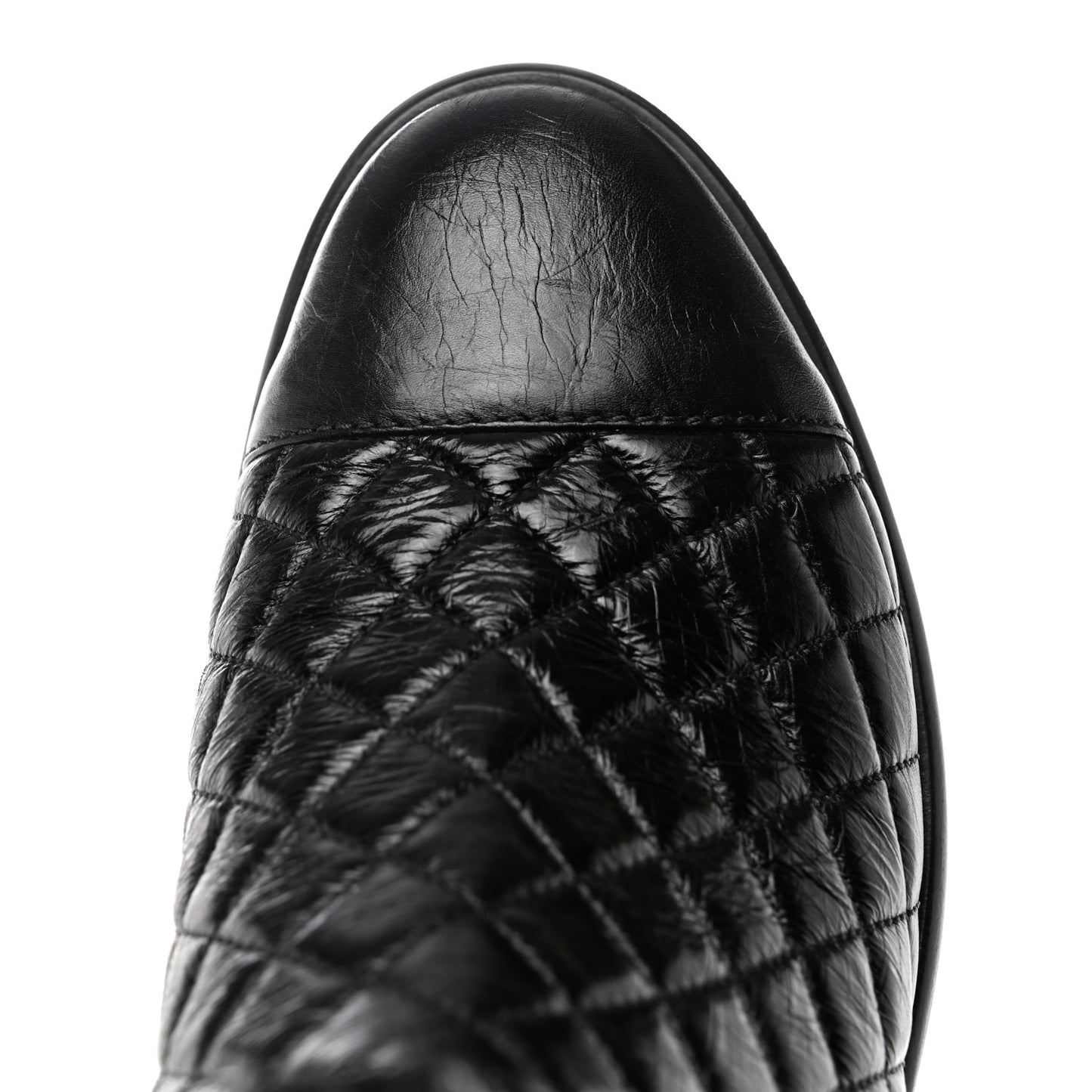 Shiny Goatskin Cap Toe Short Boots 37.5 Black