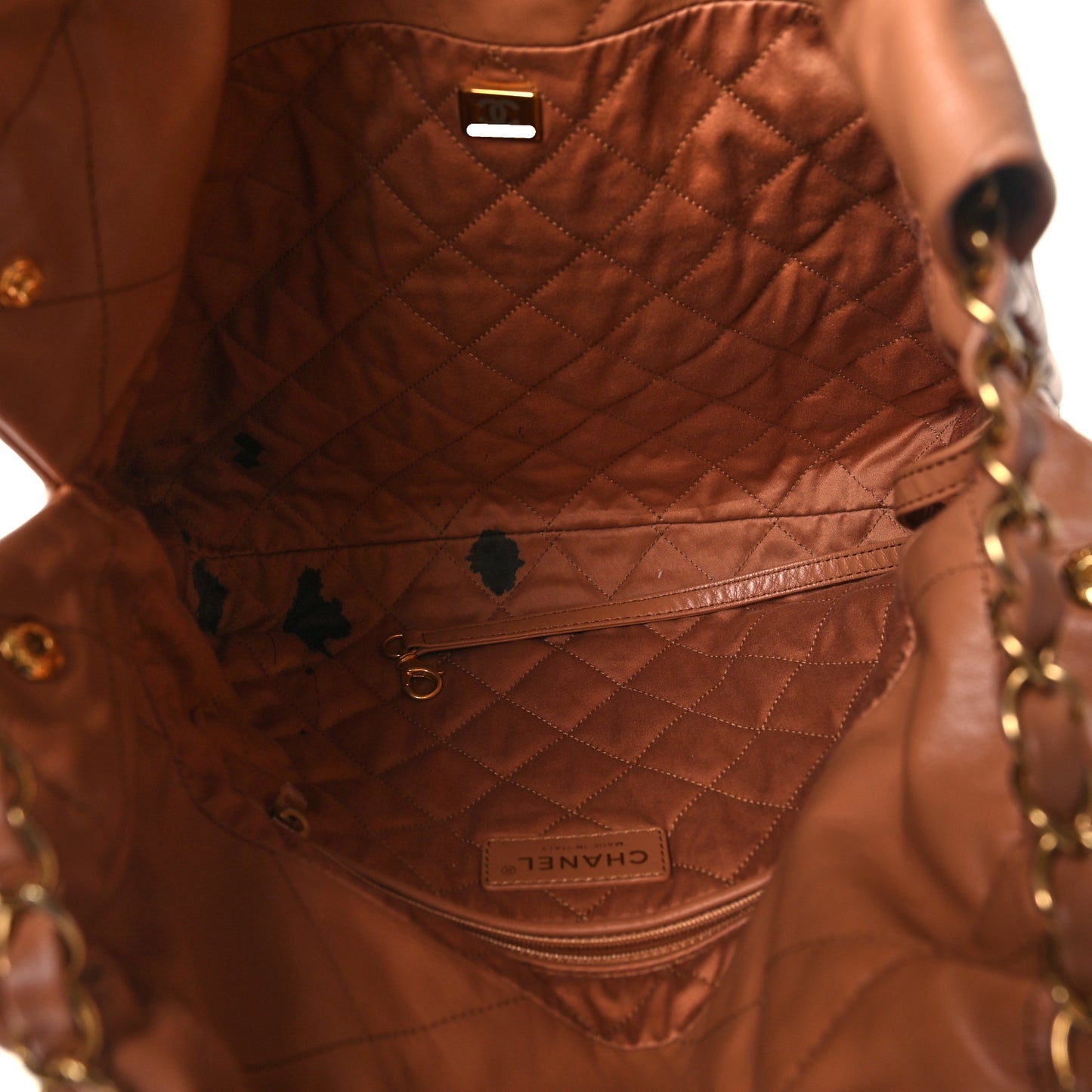 Shiny Calfskin Quilted Small Chanel 22 Camel