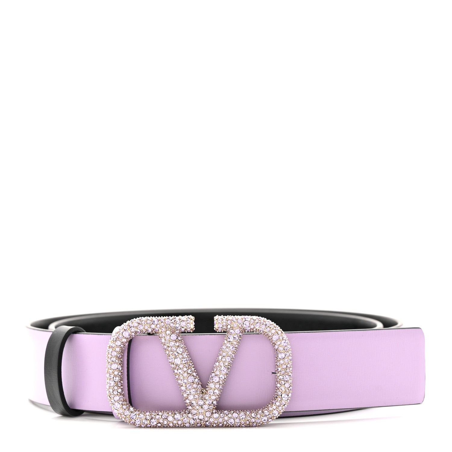 Valentino Garavani Calfskin Crystal VLogo 30mm Reversible Belt 80