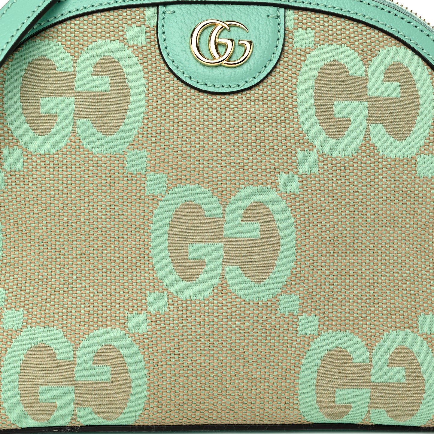 Monogram Jumbo GG Textured Dollar Calfskin Small Ophidia Dome Shoulder Bag Beige Pepperlight Mint