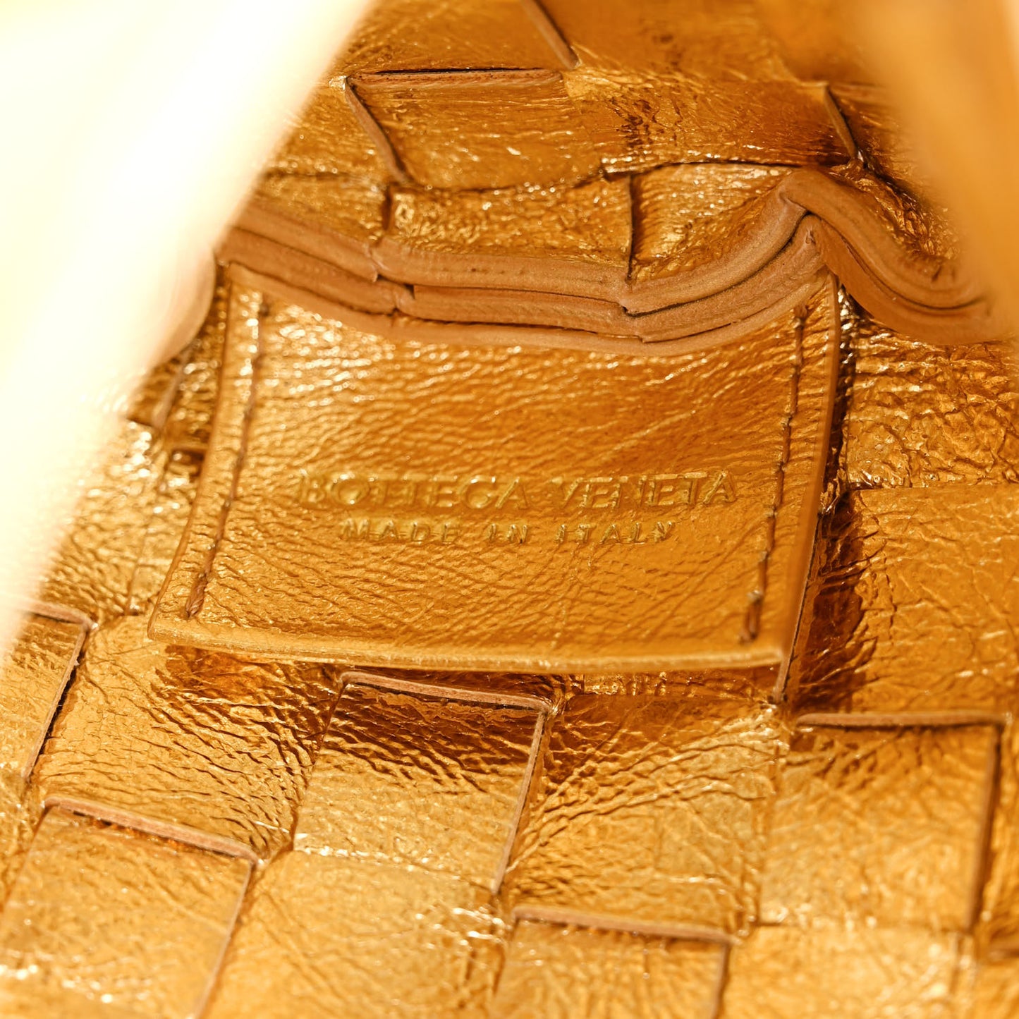 Mirror Laminated Nappa Intrecciato Mini Sardine Bag Gold