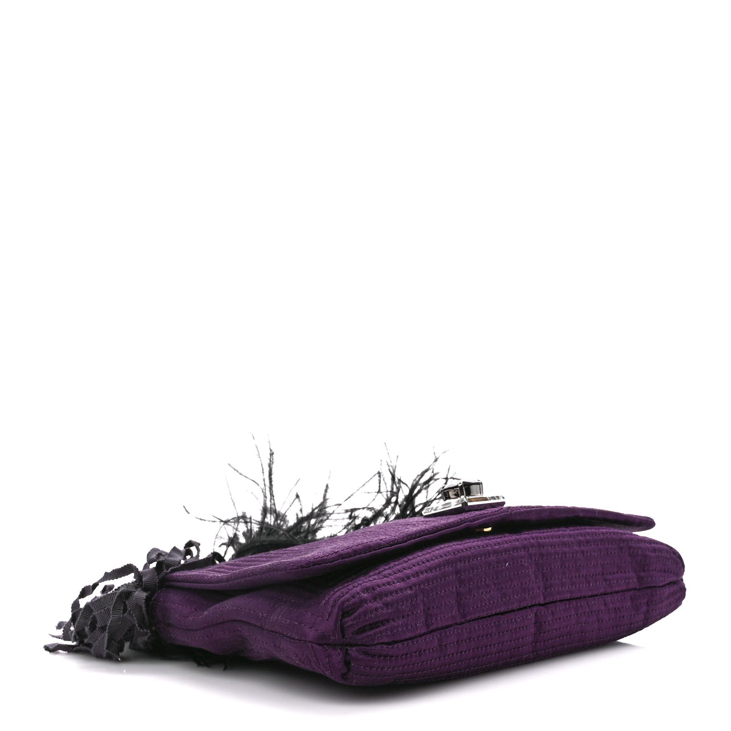 Satin Quilted Feather Crystal Embellished Ouloulette Shoulder Bag Purple