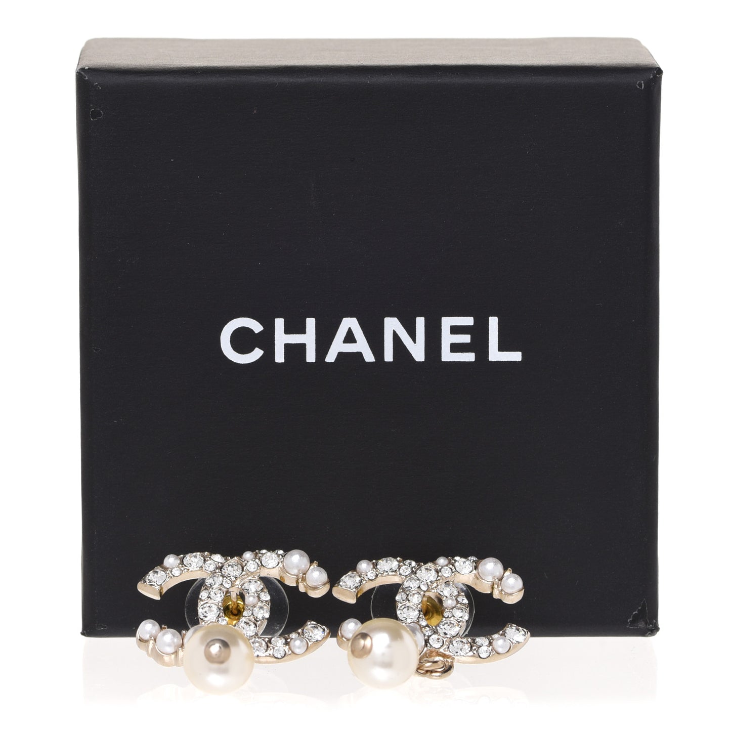 Crystal Pearl CC Drop Earrings Gold