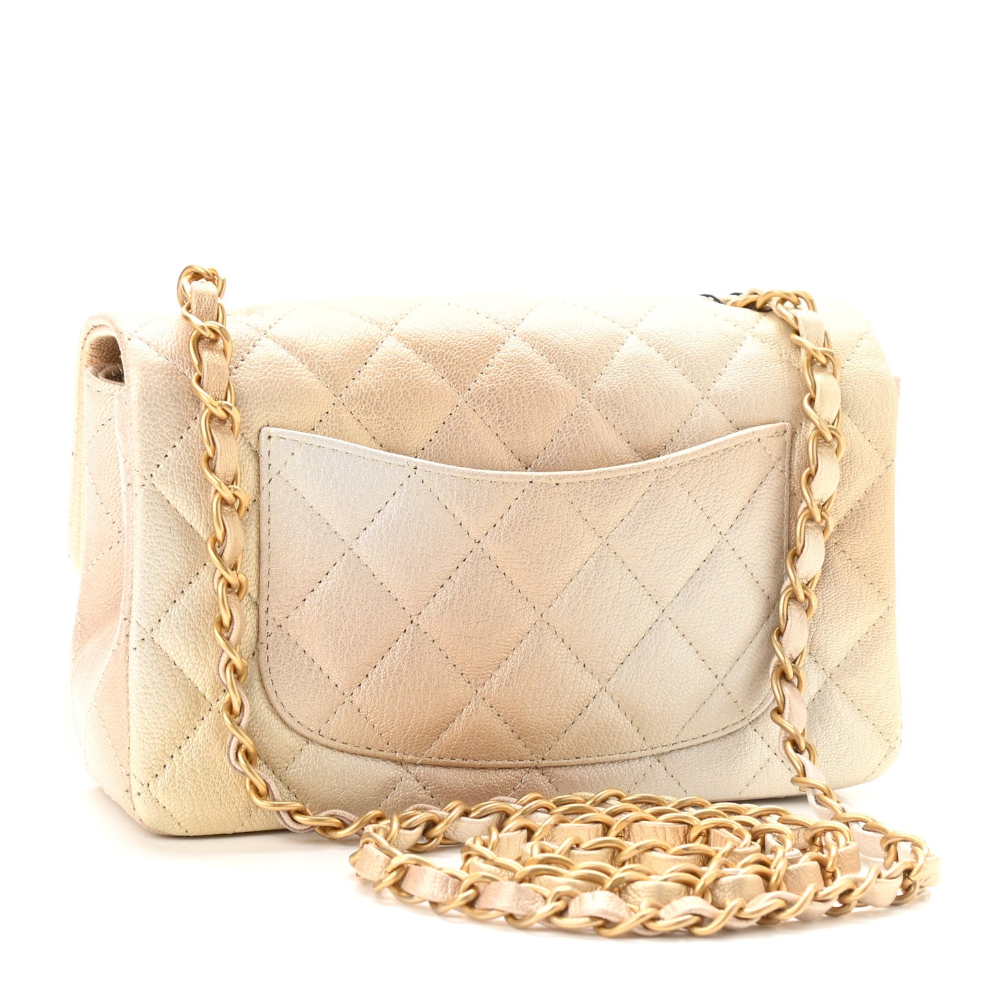 Metallic Goatskin Quilted Mini Rectangular Flap Gold