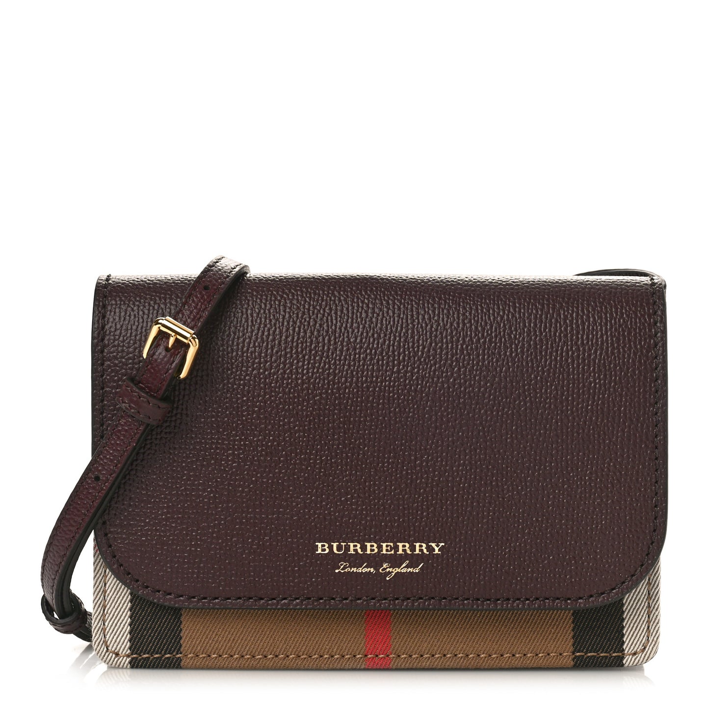 Grained Calfskin House Check Tartan Mix Hampshire Wallet On Chain Mahogany Red