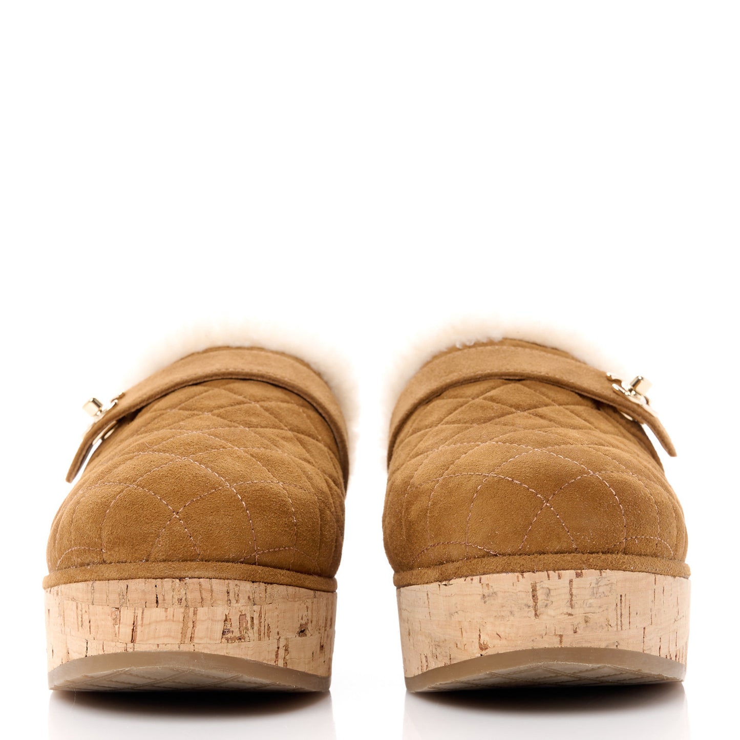 Suede Calfskin Shearling Turn Lock Clogs 39 Brown