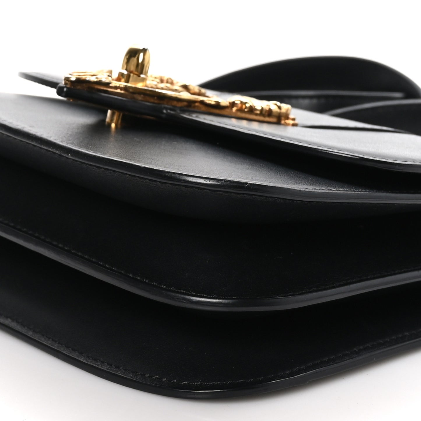 Vitello Barocco Virtus Small Top Handle Shoulder Bag Black