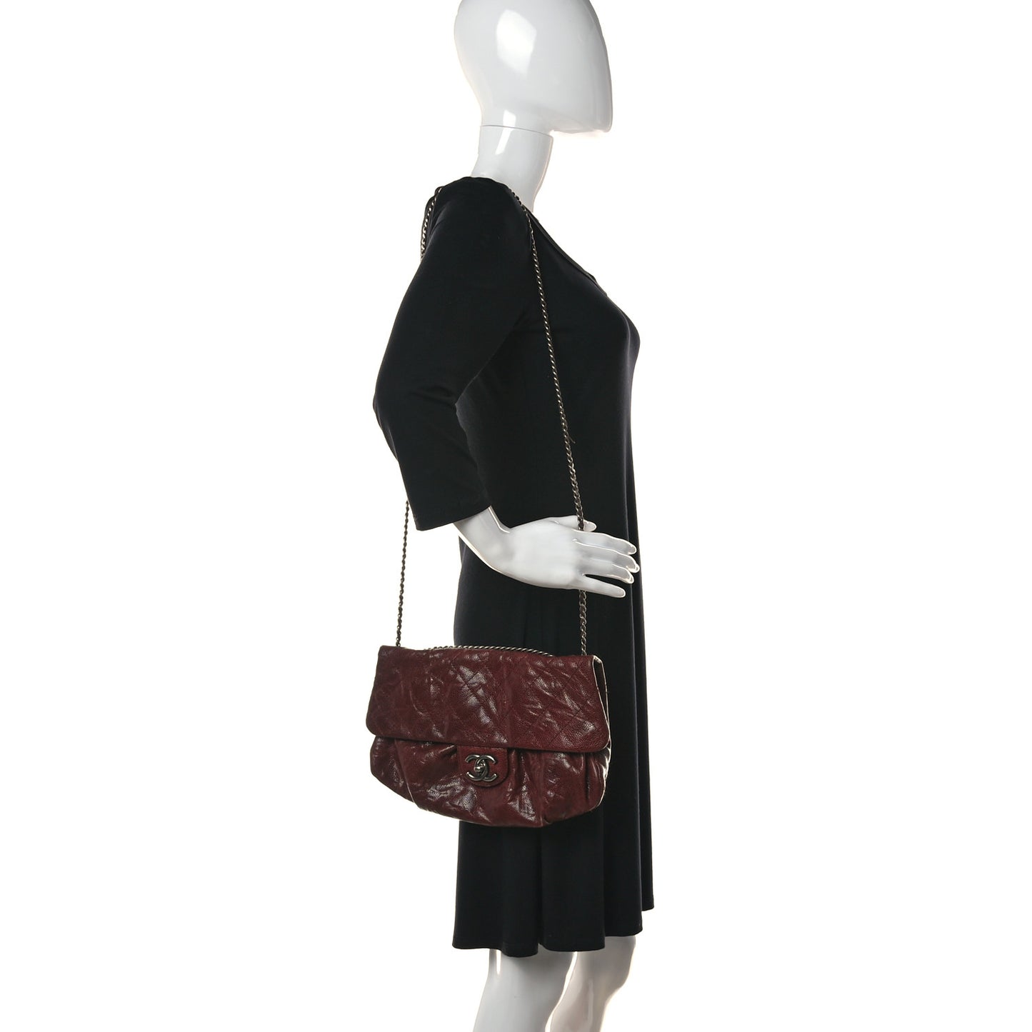 Caviar Quilted Medium Elastic Flap Bordeaux