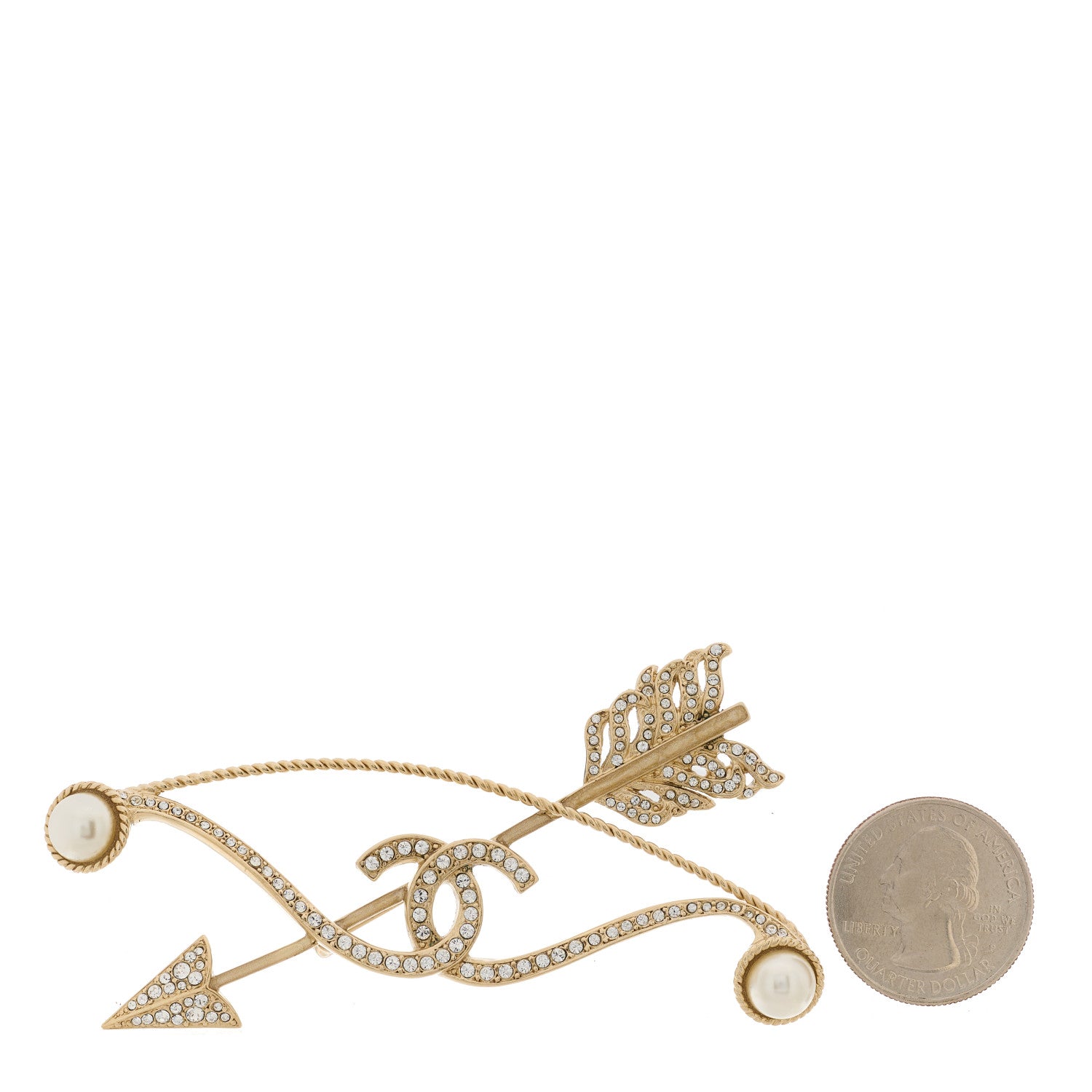 Chanel Crystal Pearl CC Arrow Brooch Gold 2 of 5