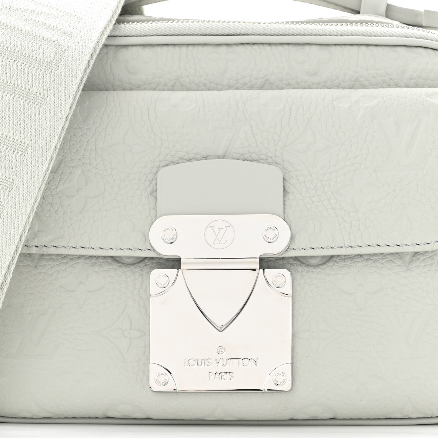 Taurillon Monogram S Lock Messenger Mineral Gray